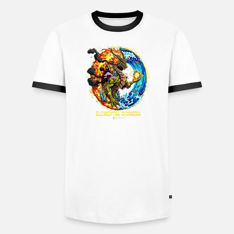 Elemental Chimera | Drache der 3 Elemente - Männer Kontrast-T-Shirt - Weiß/Schwarz