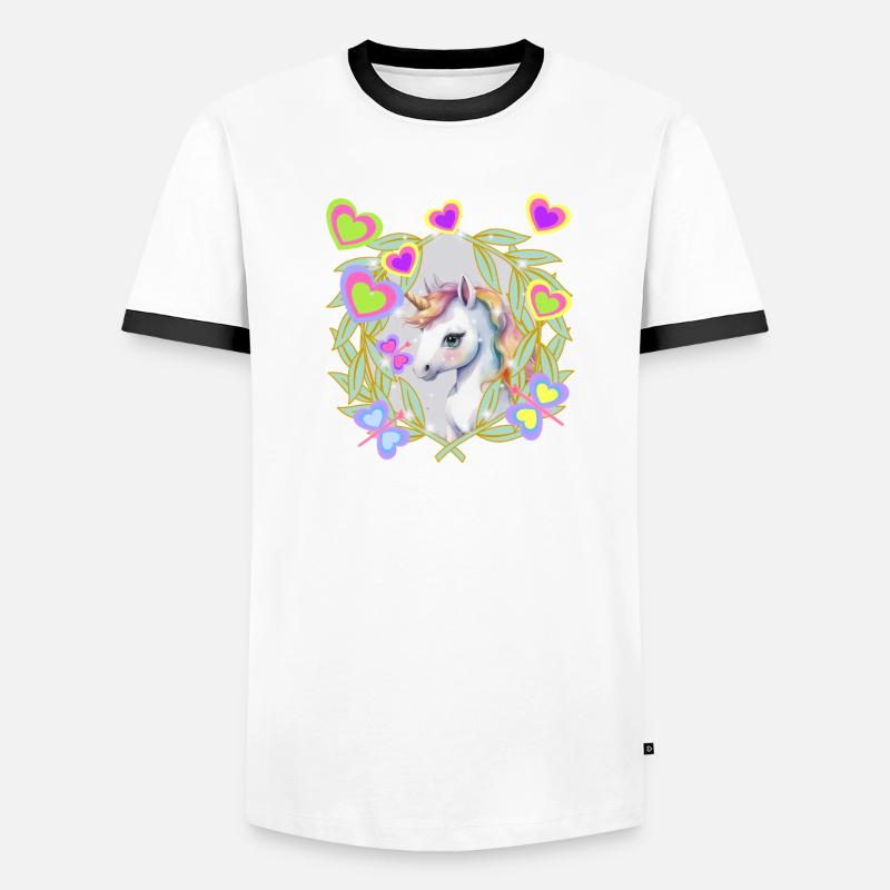 Einhorn Kinder Mädchen Pferd - Männer Kontrast-T-Shirt - Weiß/Schwarz