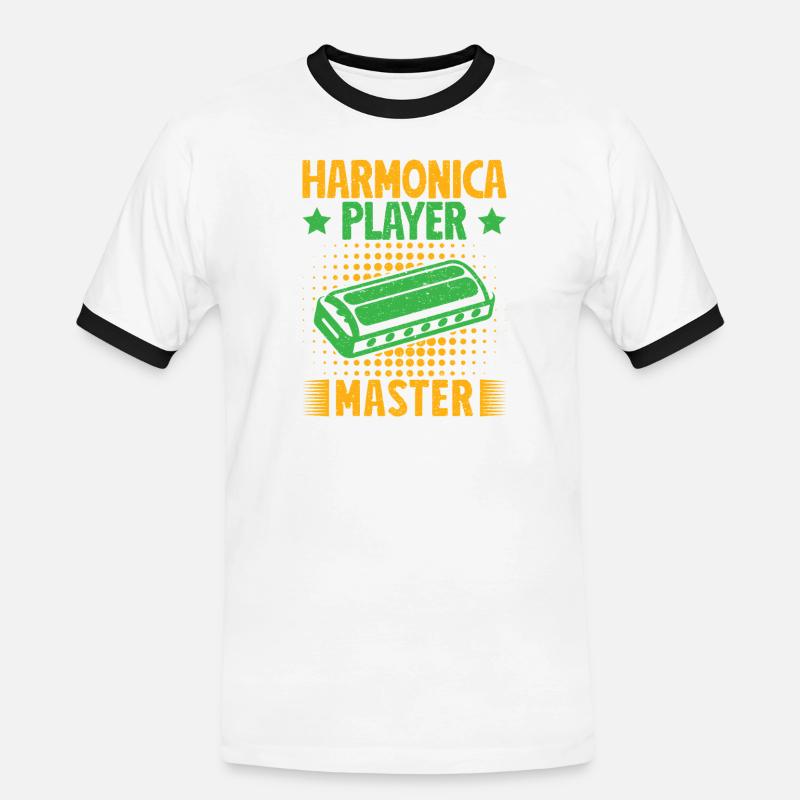 Funny Harmonica Player Master Harmonica - Men's Ringer Shirt - white/black
