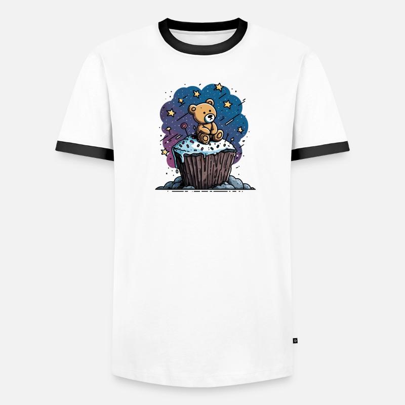 Cuddly bear on cupcake in space - Men's Ringer Shirt - white/black
