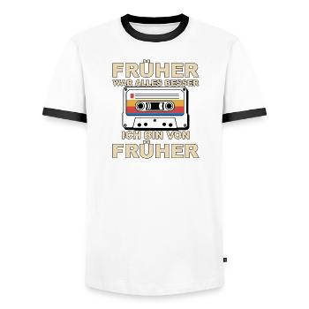 Früher war alles besser - Ich bin von früher - Männer Kontrast-T-Shirt - Weiß/Schwarz - Vorne - AI Model Female 172 light (172cm) & AI Model Male 178 dark (178cm)