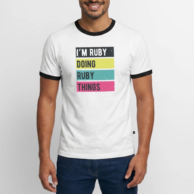 I’m Ruby Doing Ruby Things Retro Colors Men's Ringer Shirt