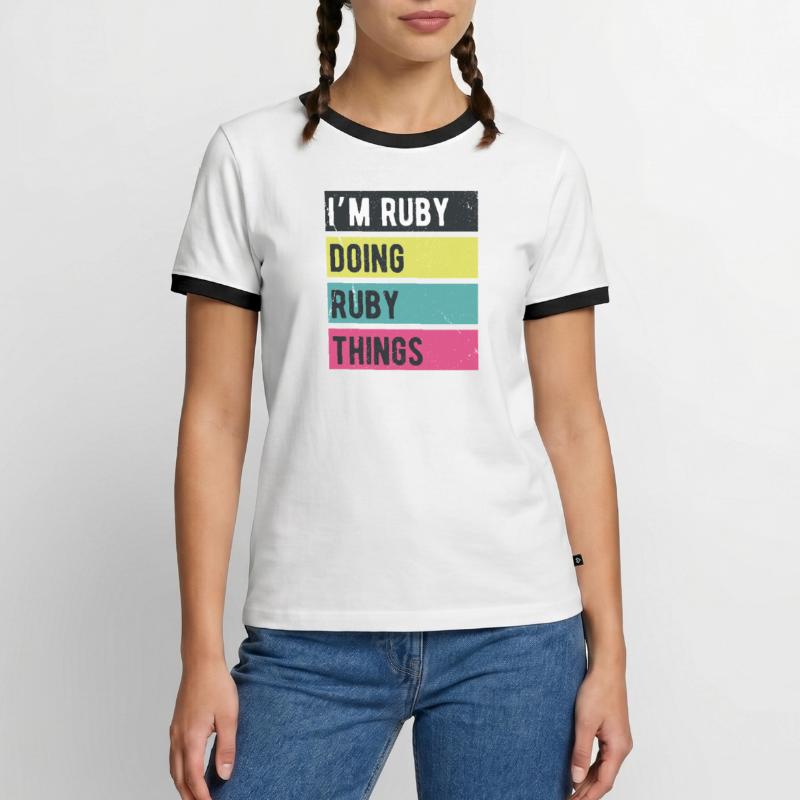 I’m Ruby Doing Ruby Things Retro Colors Men's Ringer Shirt