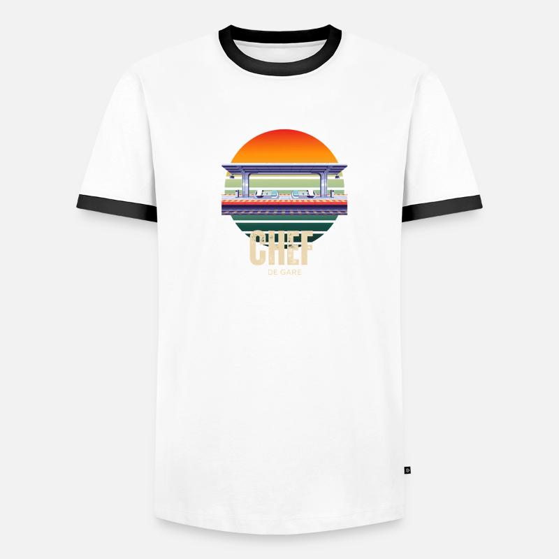 Station Master Retro Sunset Train - Männer Kontrast-T-Shirt - Weiß/Schwarz