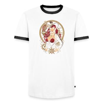 Steam Punk Beautiful Women Steampunk - Men's Ringer Shirt - white/black - Front - AI Model Female 172 light (172cm) & AI Model Male 178 dark (178cm)
