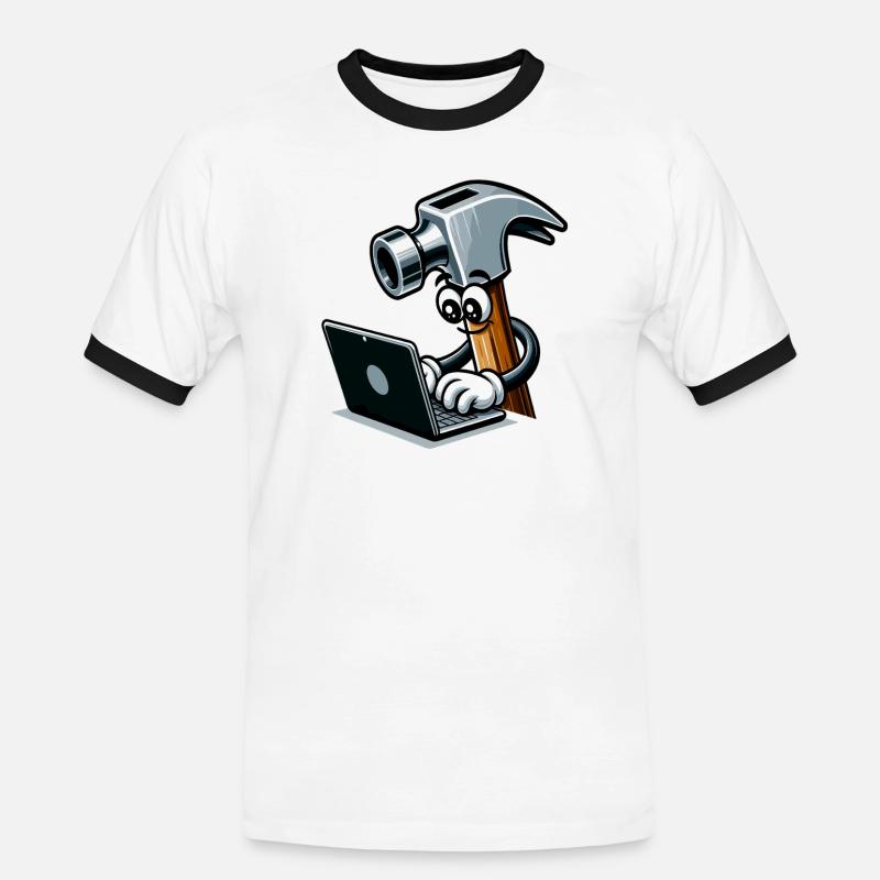 HammerCode: Tool meets bits - Men's Ringer Shirt - white/black