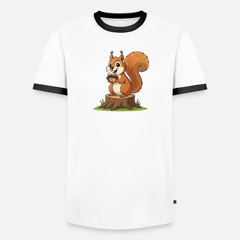 Eichhörnchen am Baumstumpf mit Eichel - Männer Kontrast-T-Shirt - Weiß/Schwarz