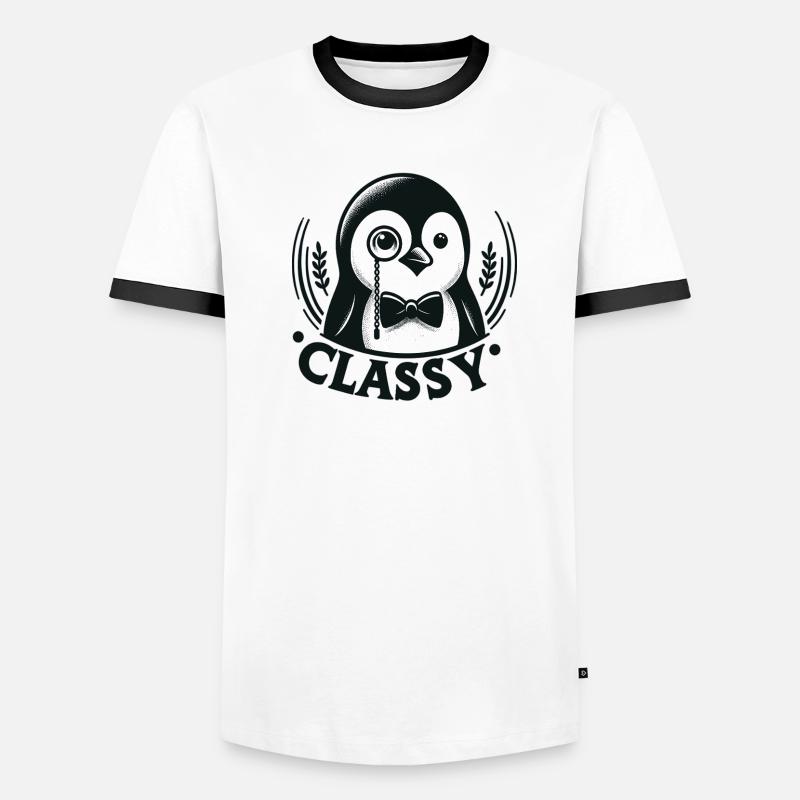Pinguino elegante con monocolo - Maglietta Contrast da uomo - bianco/nero