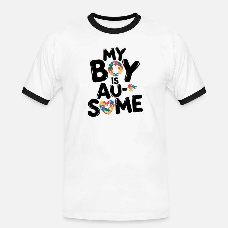 Regenbogen Puzzleherz Kreis Autism Awareness - Männer Kontrast-T-Shirt - Weiß/Schwarz