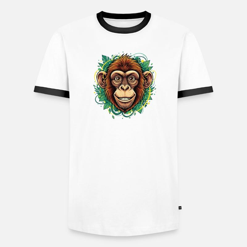 Tropical Monkey Head with Leaf Wreath - Men's Ringer Shirt - white/black