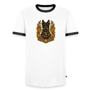 Floral Frame Scottish Terrier - Männer Kontrast-T-Shirt - Weiß/Schwarz - Vorne - AI Model Female 172 light (172cm) & AI Model Male 178 dark (178cm)