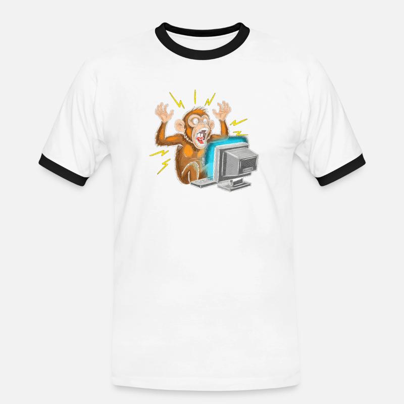 Monkey Computer Outbreak - Men's Ringer Shirt - white/black