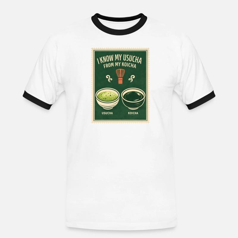Usucha oder Koicha | Matcha Wissen - Männer Kontrast-T-Shirt - Weiß/Schwarz