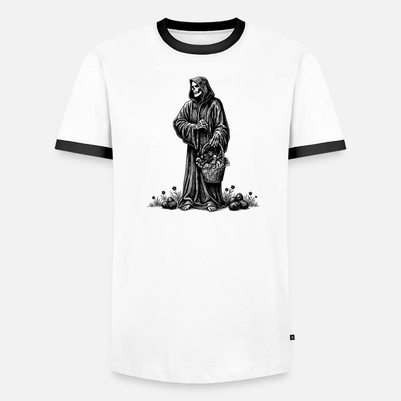 Todesfigur Osterkorb Versteckte Eier Gras - Männer Kontrast-T-Shirt - Weiß/Schwarz
