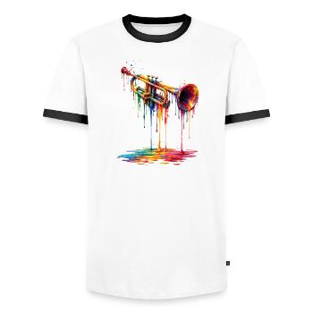 Trumpet with dripping paint - Men's Ringer Shirt - white/black - Front - AI Model Female 172 light (172cm) & AI Model Male 178 dark (178cm)
