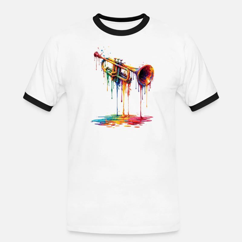 Trumpet with dripping paint - Men's Ringer Shirt - white/black