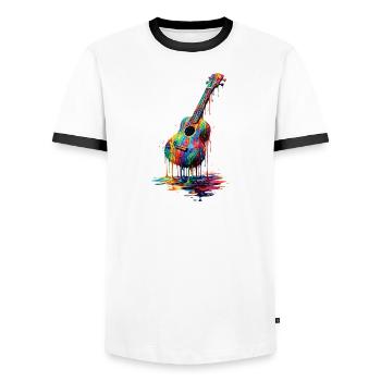 Ukulele with dripping paint - Men's Ringer Shirt - white/black - Front - AI Model Female 172 light (172cm) & AI Model Male 178 dark (178cm)