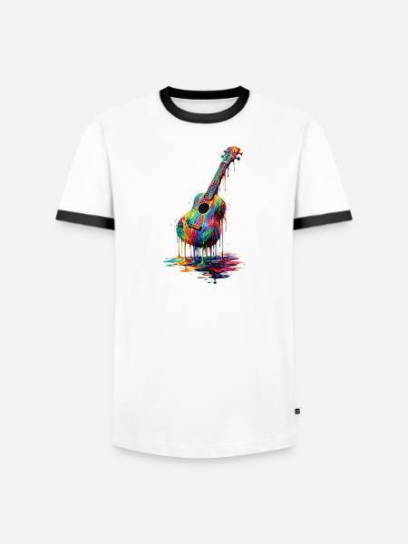 Ukulele med dryppende maling - Herre kontrast-T-shirt - hvid/sort