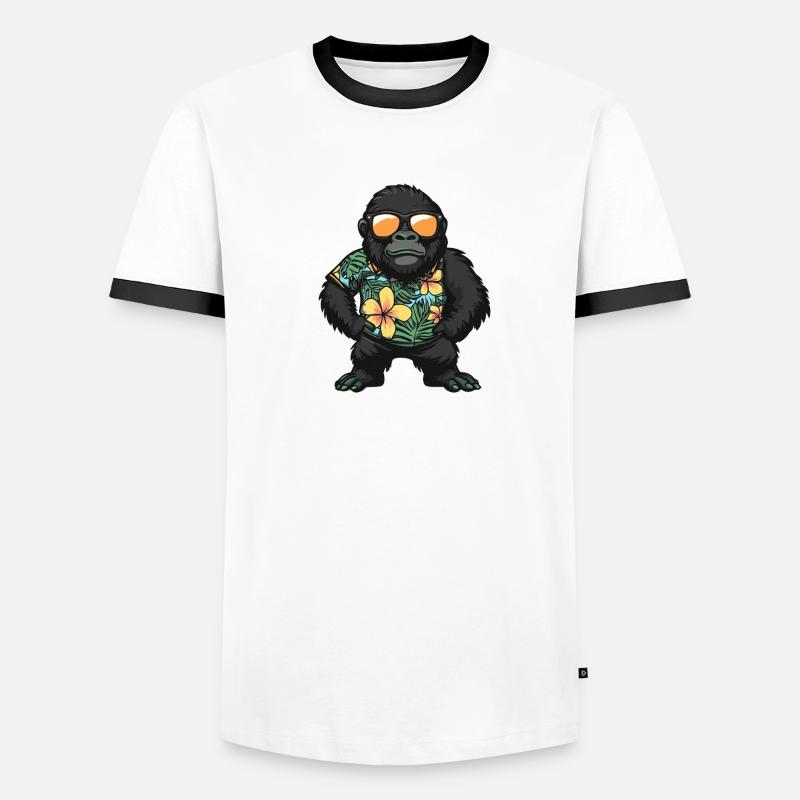 Gorilla Comic Urlaub - Männer Kontrast-T-Shirt - Weiß/Schwarz
