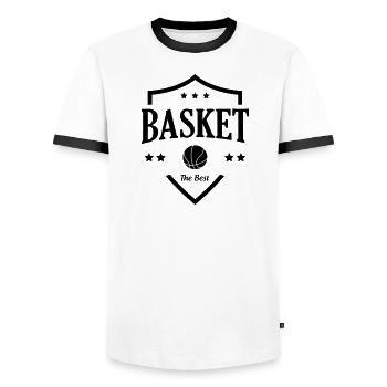 Basket Ball / Basketball / Basktet-Ball / Sport - T-shirt contrasté Homme - blanc/noir - Devant - AI Model Female 172 light (172cm) & AI Model Male 178 dark (178cm)