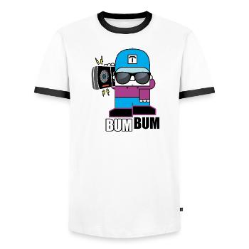 BoomBox Buddy Retro Tee - Men's Ringer Shirt - white/black - Front - AI Model Female 172 light (172cm) & AI Model Male 178 dark (178cm)