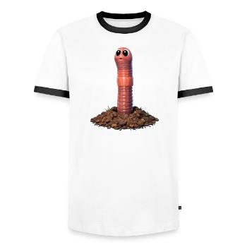 Mudworm cartoon with big eyes - Men's Ringer Shirt - white/black - Front - AI Model Female 172 light (172cm) & AI Model Male 178 dark (178cm)