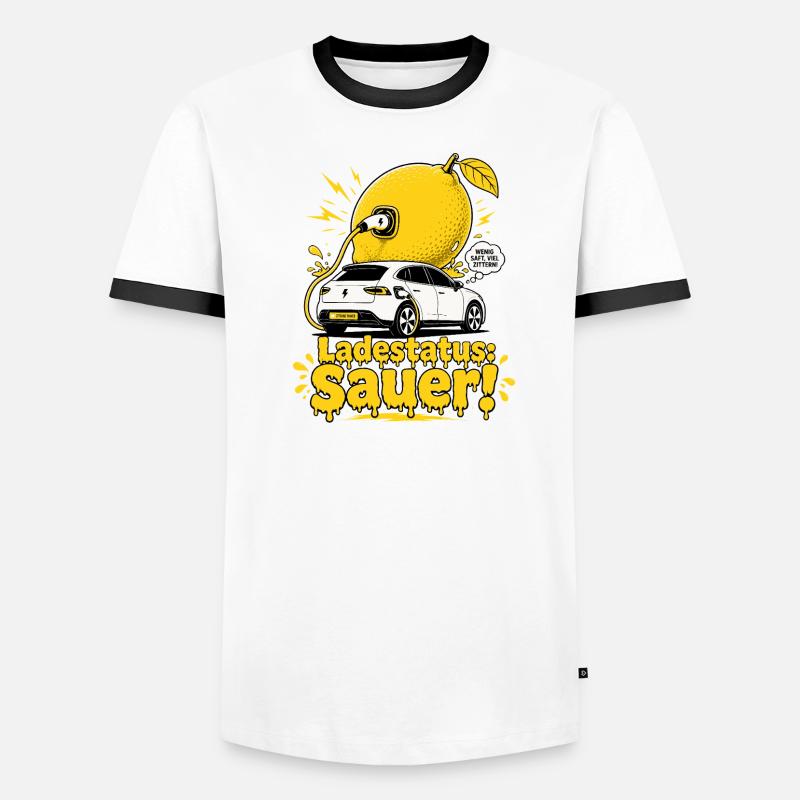 Ladestatus Sauer, E Auto Satire. - Männer Kontrast-T-Shirt - Weiß/Schwarz