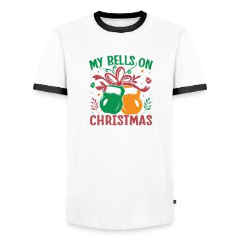 Fanatiques de fitness Mes cloches à Noël - T-shirt contrasté Homme - blanc/noir - Devant - AI Model Female 172 light (172cm) & AI Model Male 178 dark (178cm)