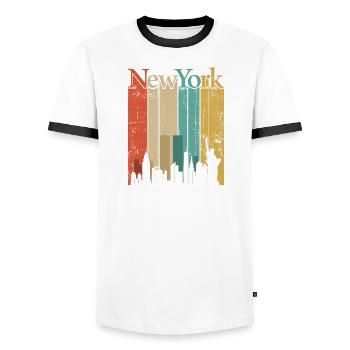 New York Skyline Retro Streifen - Männer Kontrast-T-Shirt - Weiß/Schwarz - Vorne - AI Model Female 172 light (172cm) & AI Model Male 178 dark (178cm)