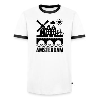 Amsterdam Windmühle Fahrrad Kanal - Männer Kontrast-T-Shirt - Weiß/Schwarz - Vorne - AI Model Female 172 light (172cm) & AI Model Male 178 dark (178cm)