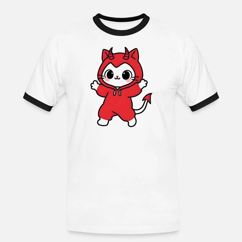 Cat Devil Kapuzenpullover Rot - Männer Kontrast-T-Shirt - Weiß/Schwarz