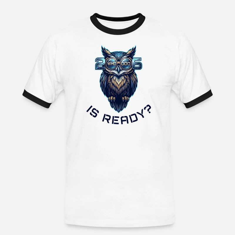 2026 Whooo Is Ready Eule - Männer Kontrast-T-Shirt - Weiß/Schwarz