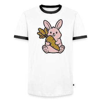Cute Bunny with Carrot Carrot Comic - Men's Ringer Shirt - white/black - Front - AI Model Female 172 light (172cm) & AI Model Male 178 dark (178cm)