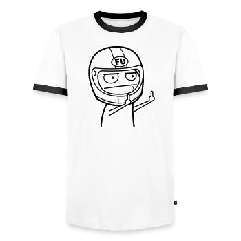 FU Meme mit Motorradhelm (Farbe änderbar) - Männer Kontrast-T-Shirt - Weiß/Schwarz - Vorne - AI Model Female 172 light (172cm) & AI Model Male 178 dark (178cm)