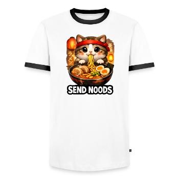 Ramen Cat Send Noods - Men's Ringer Shirt - white/black - Front - AI Model Female 172 light (172cm) & AI Model Male 178 dark (178cm)