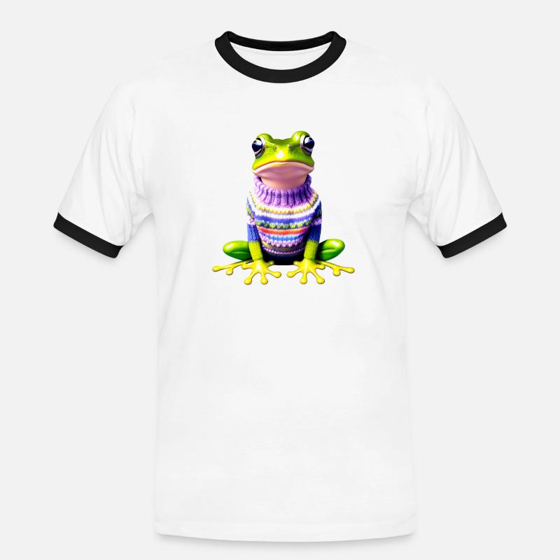 Kleiner Regenbogenfrosch mit Norweger-Pullover - Männer Kontrast-T-Shirt - Weiß/Schwarz