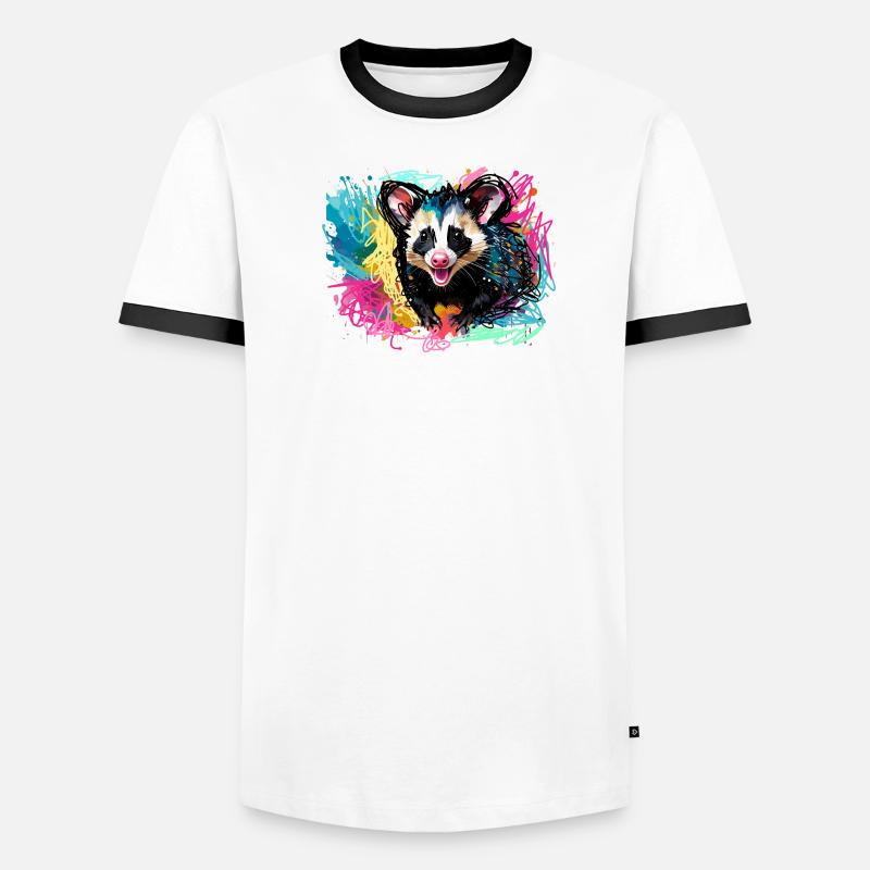 Opossum, ilustration,Beutelratte, bunt, Graffiti - Männer Kontrast-T-Shirt - Weiß/Schwarz