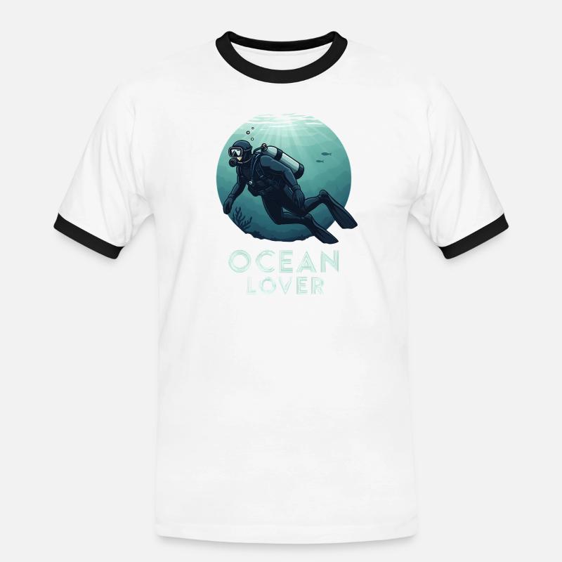 Plongeur amoureux de l’océan - T-shirt contrasté Homme - blanc/noir