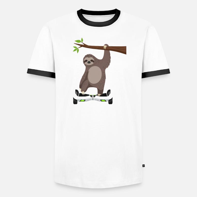 Faultier chillen Hoverboard Cartoon Technik Gleich - Männer Kontrast-T-Shirt - Weiß/Schwarz