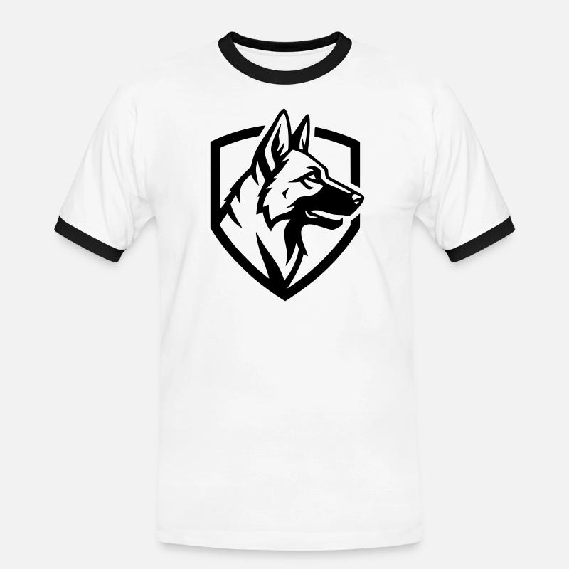 German Shepherd Crest Shield Security - Men's Ringer Shirt - white/black
