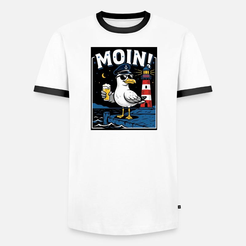 Küste Kneipe Möwe Bier - Männer Kontrast-T-Shirt - Weiß/Schwarz