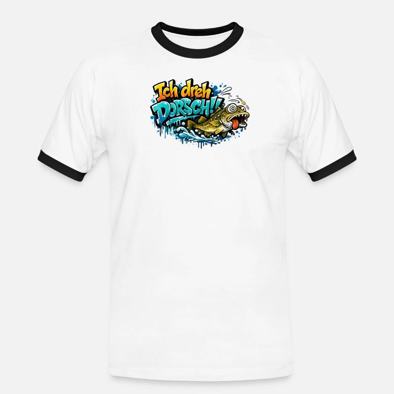 I Shoot Cod Graffiti Fish - Men's Ringer Shirt - white/black