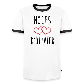 Oliviers Hochzeit 59 Jahre Ehe - Männer Kontrast-T-Shirt - Weiß/Schwarz - Vorne - AI Model Female 172 light (172cm) & AI Model Male 178 dark (178cm)