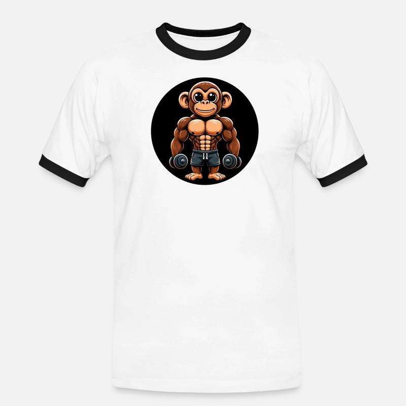 Monkey Chimpanzee Bodybuilder Training - Men's Ringer Shirt - white/black