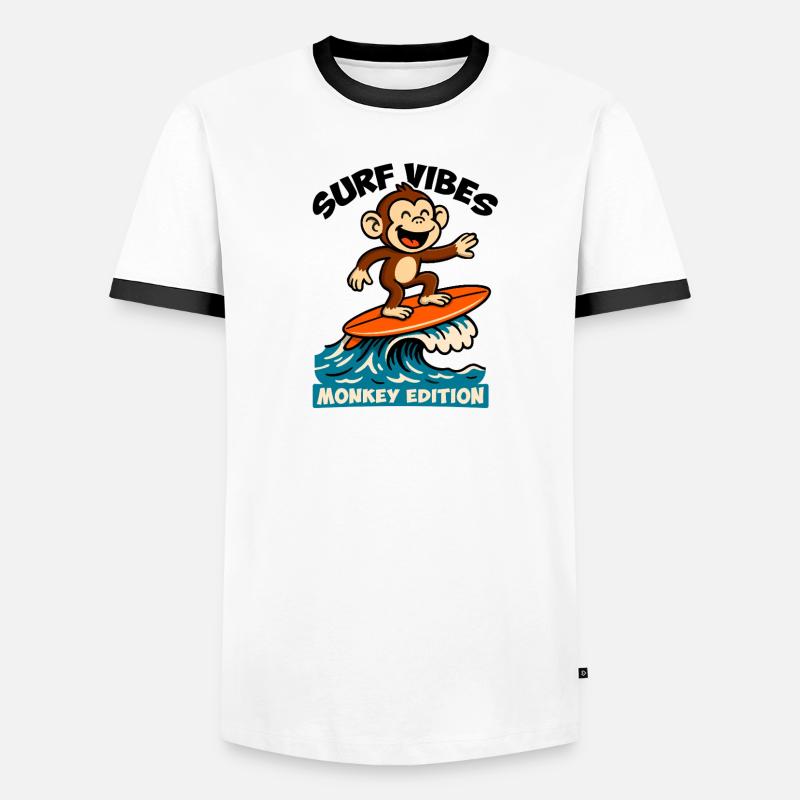 Surf Vibes, Monkey Edition. Glücklicher Surfaffe - Männer Kontrast-T-Shirt - Weiß/Schwarz