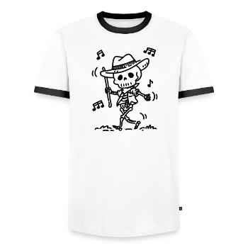 Dancing Cowboy Skeleton | Music & Halloween Theme - Men's Ringer Shirt - white/black - Front - AI Model Female 172 light (172cm) & AI Model Male 178 dark (178cm)