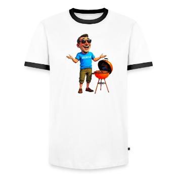 Invitation to barbecue - Men's Ringer Shirt - white/black - Front - AI Model Female 172 light (172cm) & AI Model Male 178 dark (178cm)