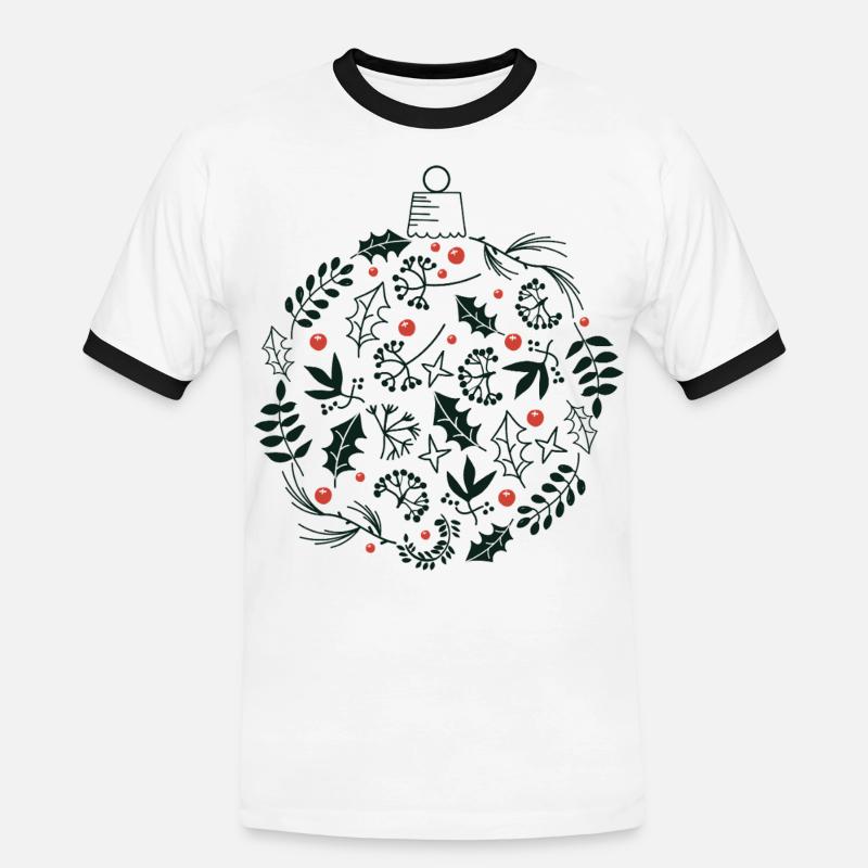 Weihnachtskugel mit Stechpalme und Vogelbeerblättern - Männer Kontrast-T-Shirt - Weiß/Schwarz