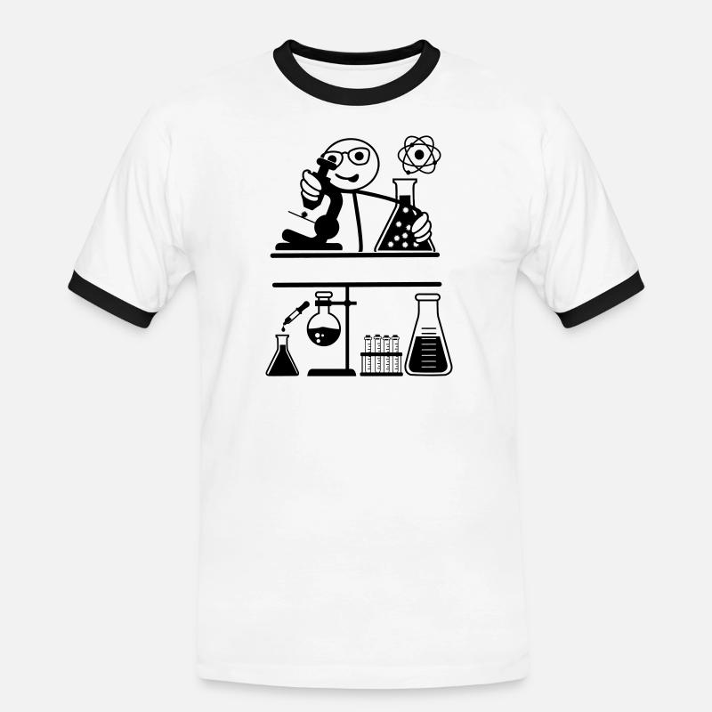Lab with stickmen looking into microscope - Men's Ringer Shirt - white/black