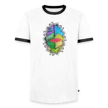 Portrait de visage coloré abstrait - T-shirt contrasté Homme - blanc/noir - Devant - AI Model Female 172 light (172cm) & AI Model Male 178 dark (178cm)